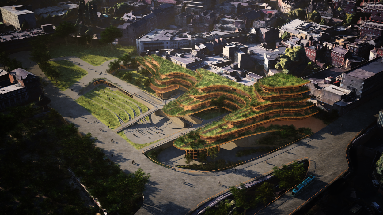 Designs for new Broadmarsh site by Josef Stöger, Loukis Menelaou and Nick Collee (@stogerhaus)