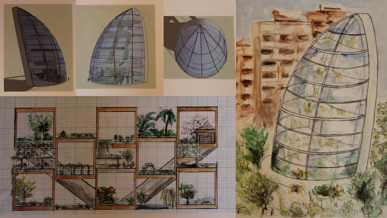 Some of the designs from Josef's 2017 winning entry - vertical gardens in Nottingham