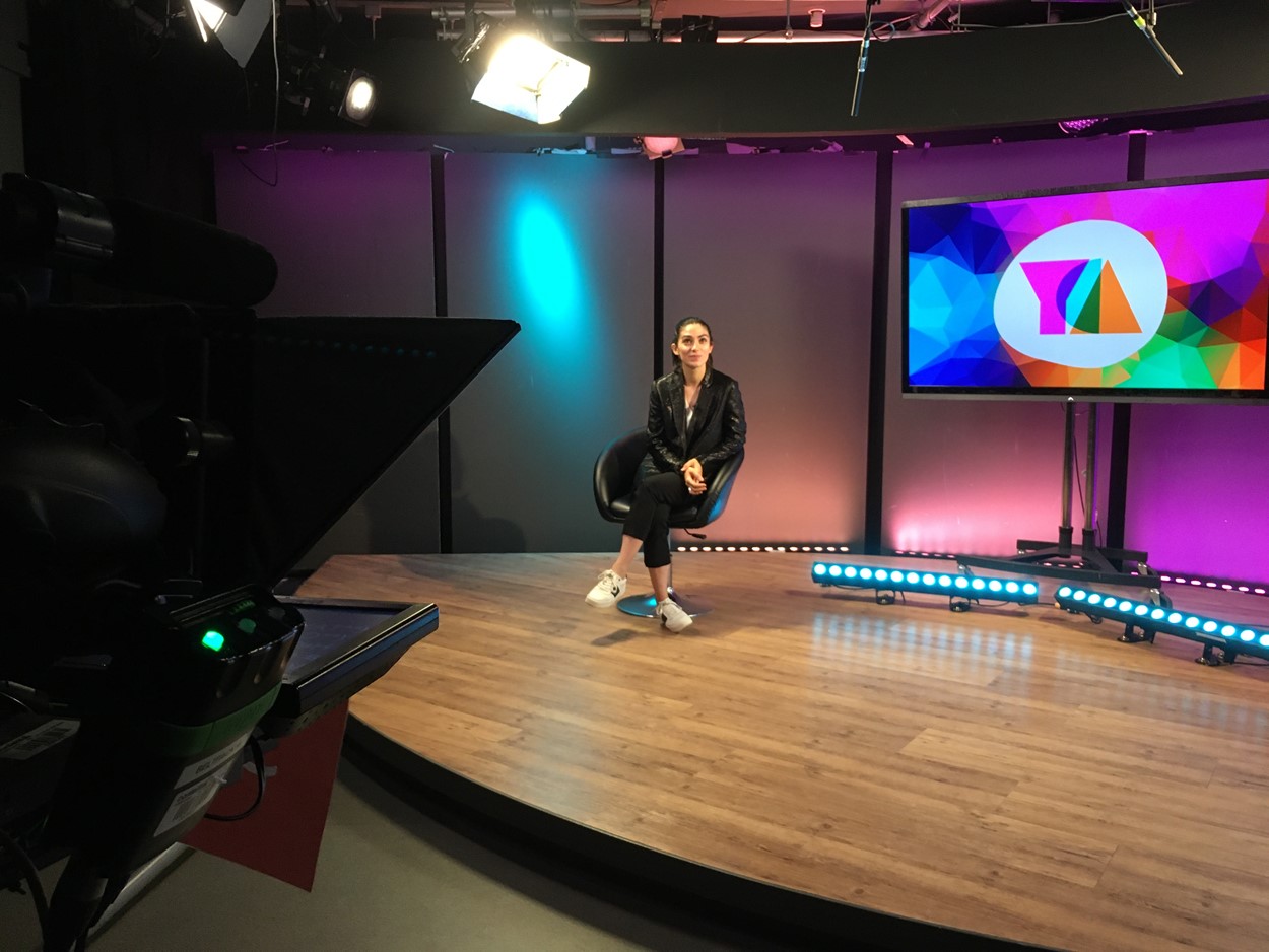 Presenter Cassie Bradley on the set of the Notts TV Young Creative Awards show